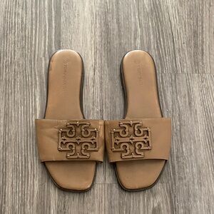 Tory Burch Brown Logo Slide Sandals